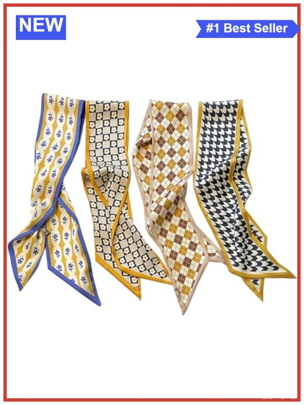 4Pcs Silky Satin Floral Scarves Set Headbands Hair & Bag Accessories